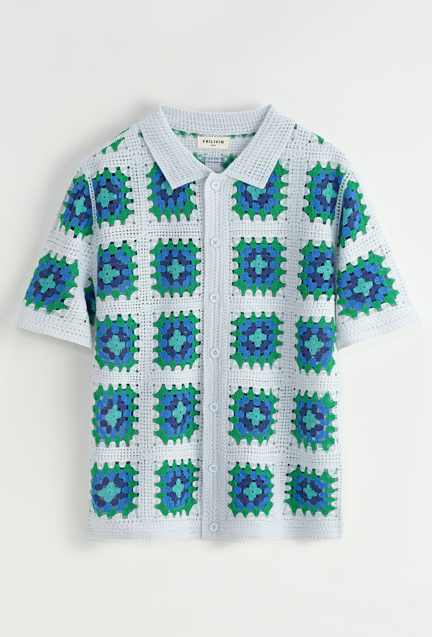 Chemise Crochet Bleu Ciel à Motifs