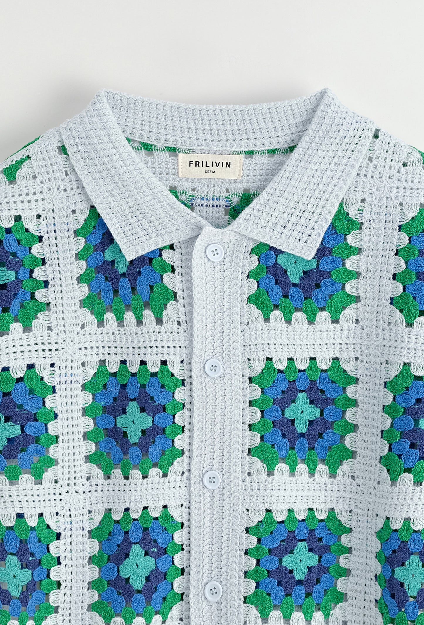 Chemise Crochet Bleu Ciel à Motifs