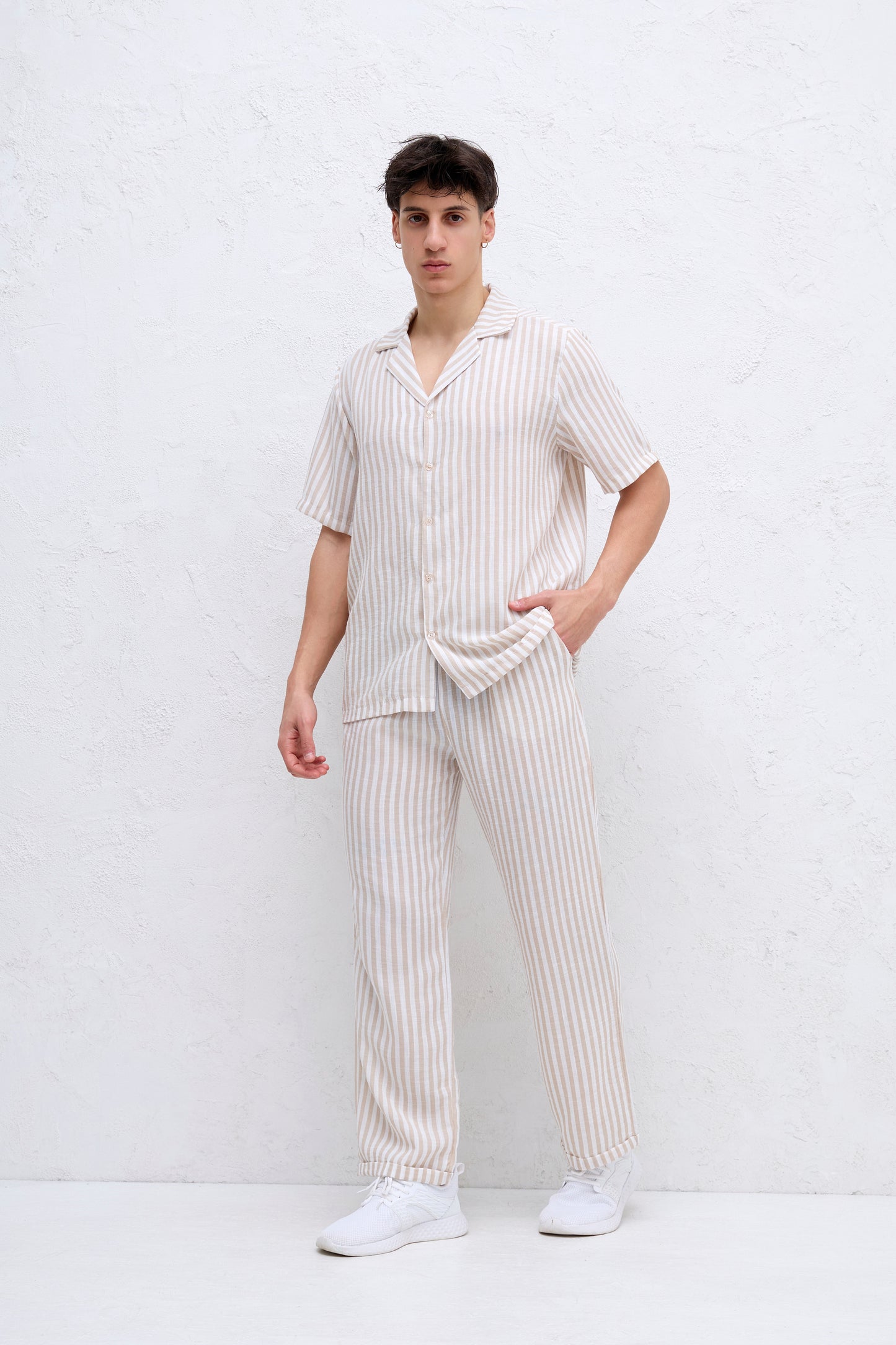 Ensemble Chemise et Pantalon à rayure Beige