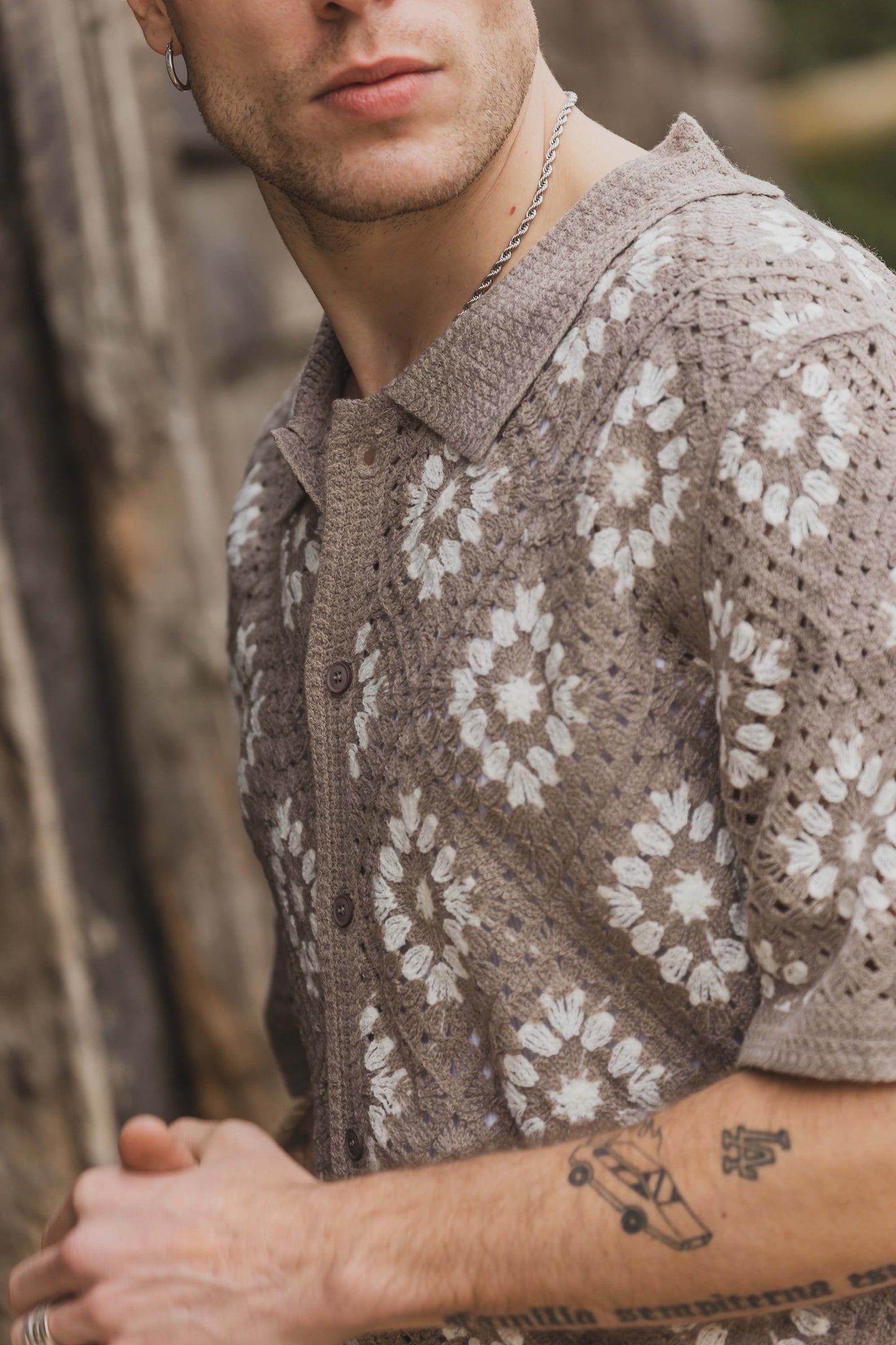 Chemise Crochet Gris à Motifs