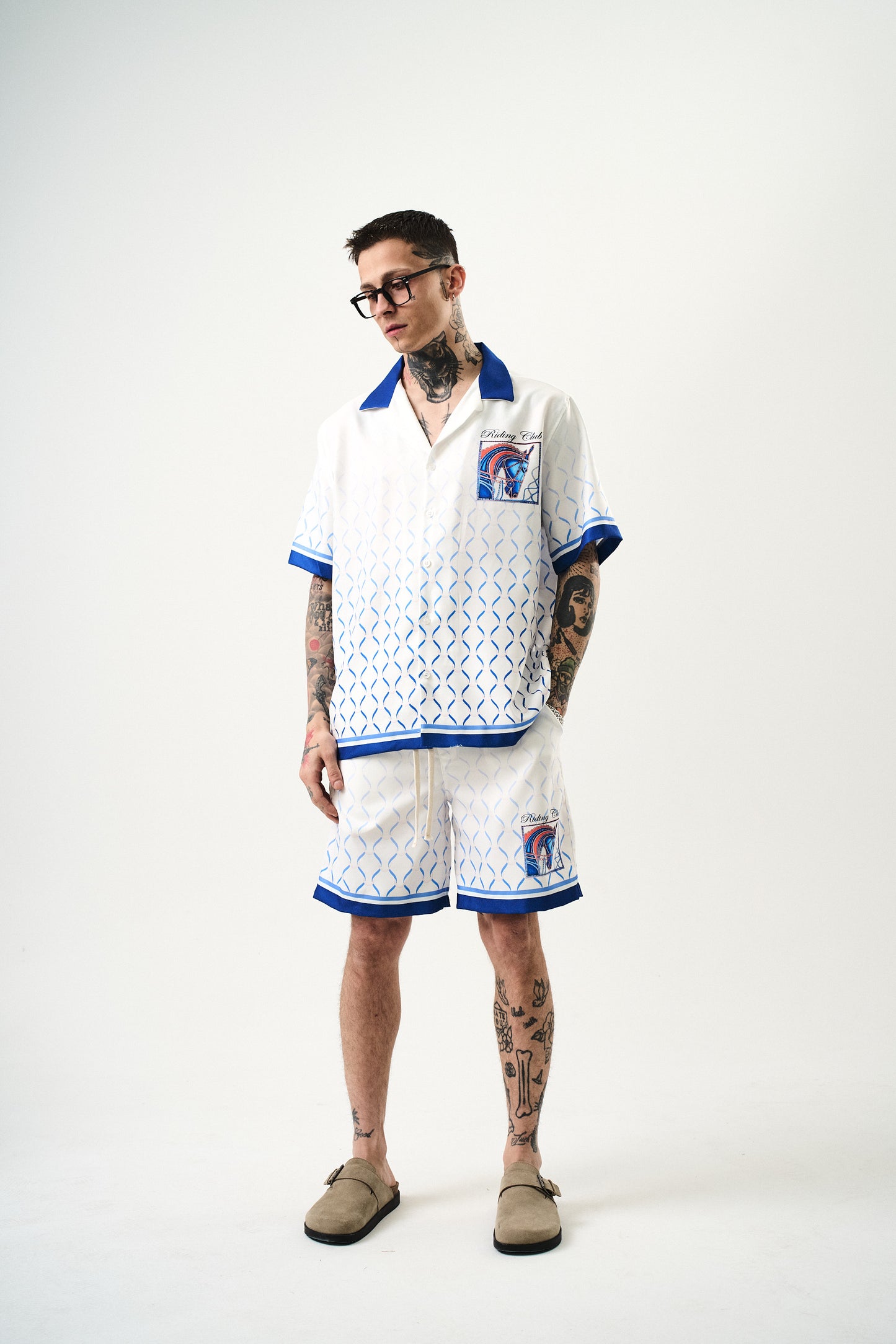 Ensemble Chemise et Short Riding Club Blanc Bleu