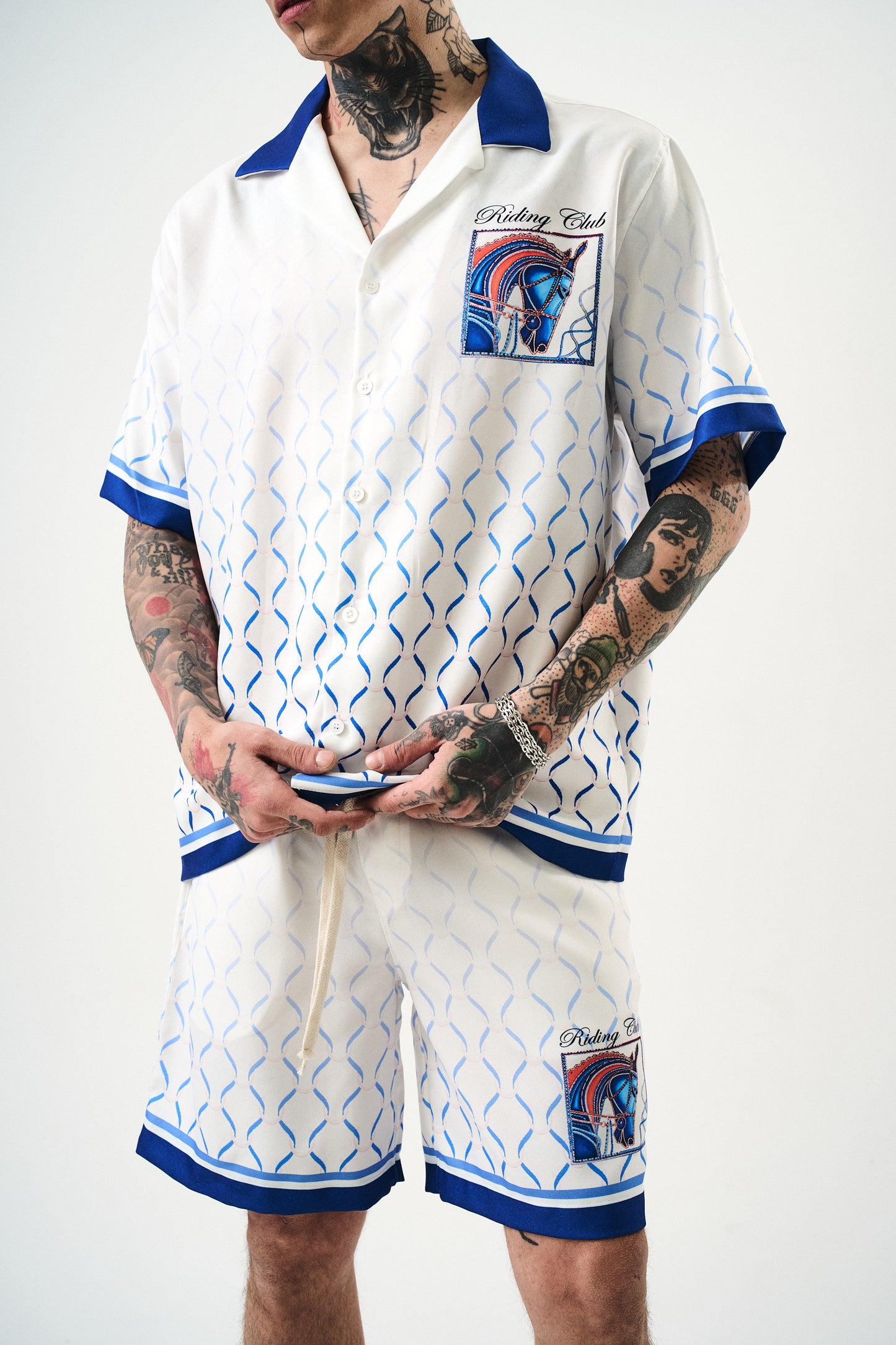 Ensemble Chemise et Short Riding Club Blanc Bleu