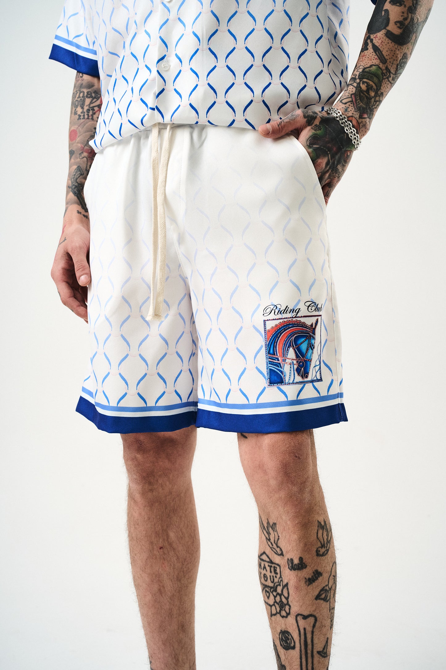 Ensemble Chemise et Short Riding Club Blanc Bleu