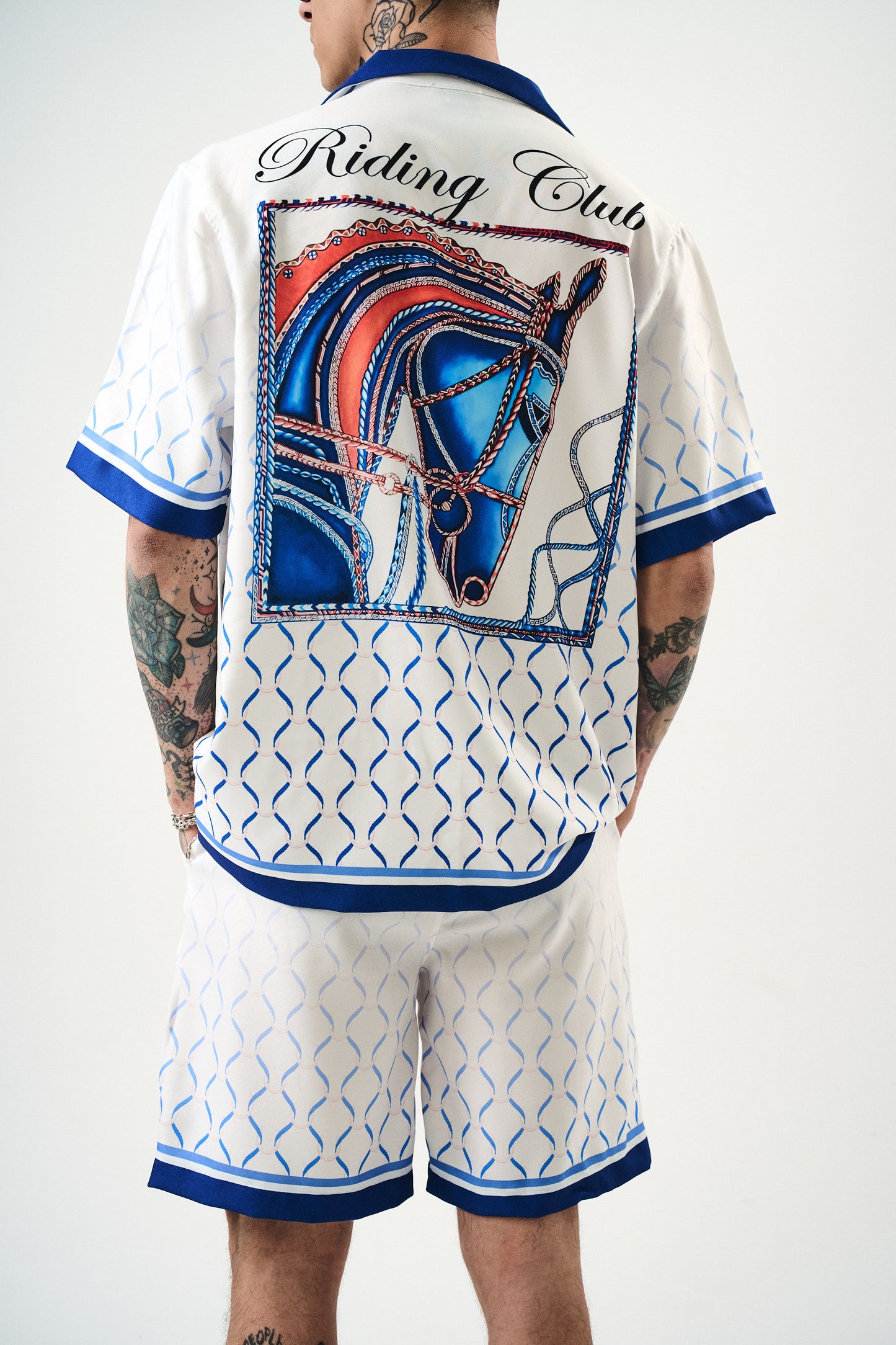 Ensemble Chemise et Short Riding Club Blanc Bleu