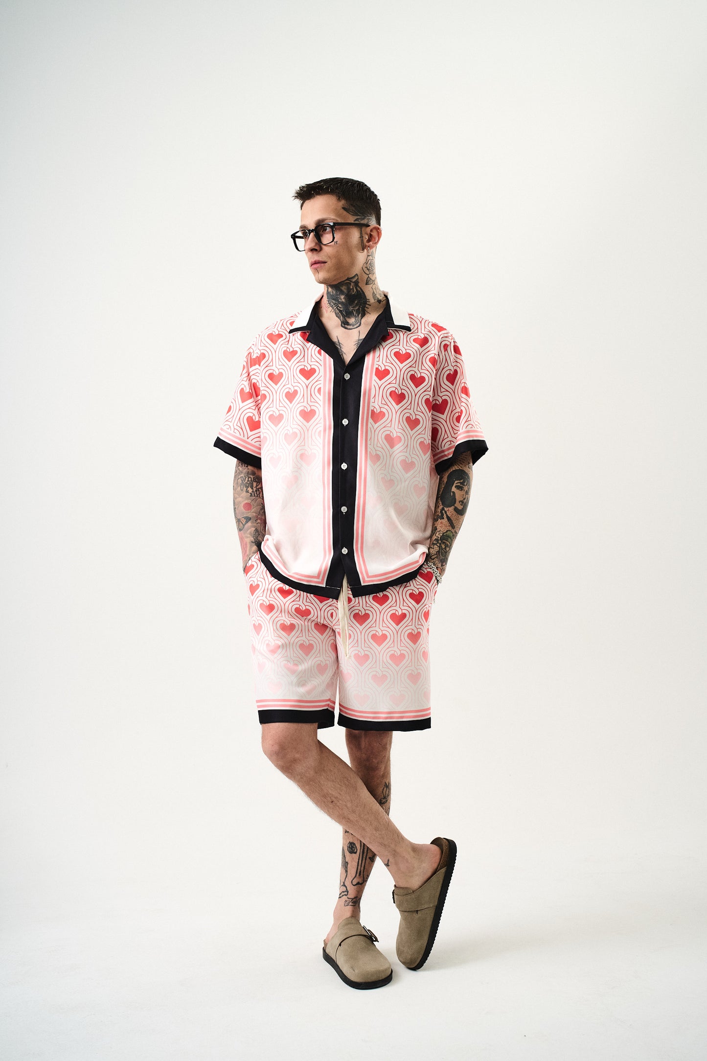Ensemble Chemise et Short Coeur Blanc Rouge