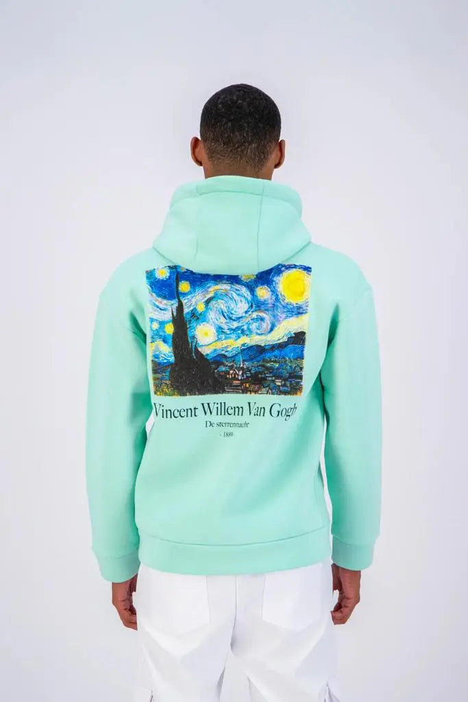 Sweat Capuche aqua Van Gogh bonhomme