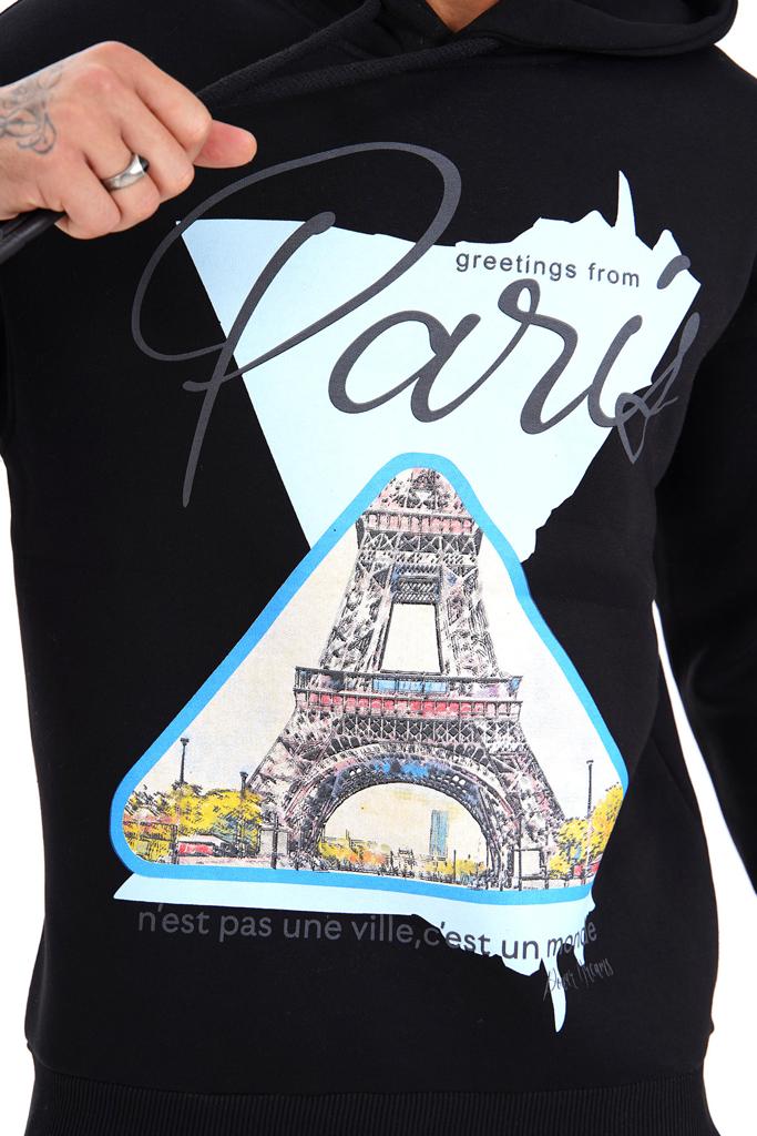 Sweat capuche Paris noir