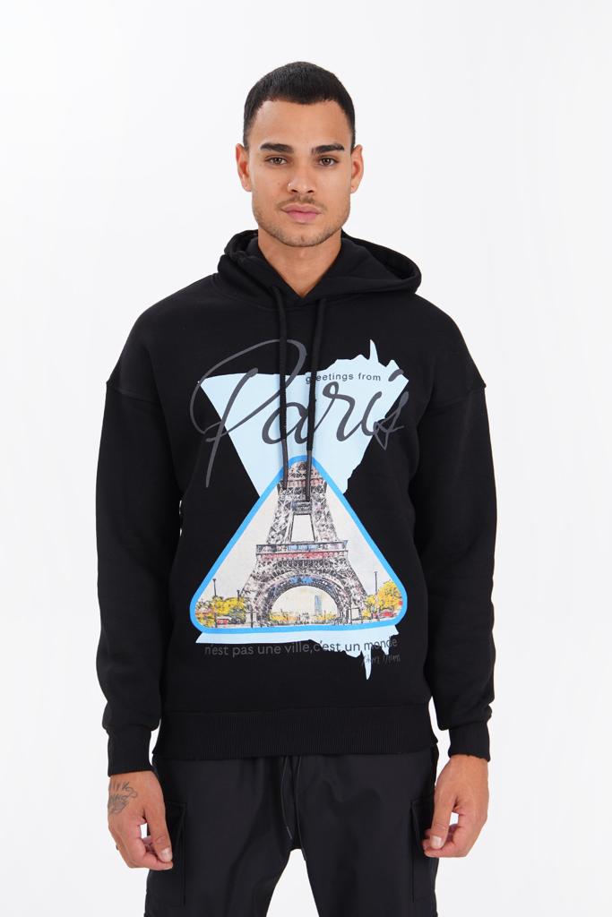 Sweat capuche Paris noir