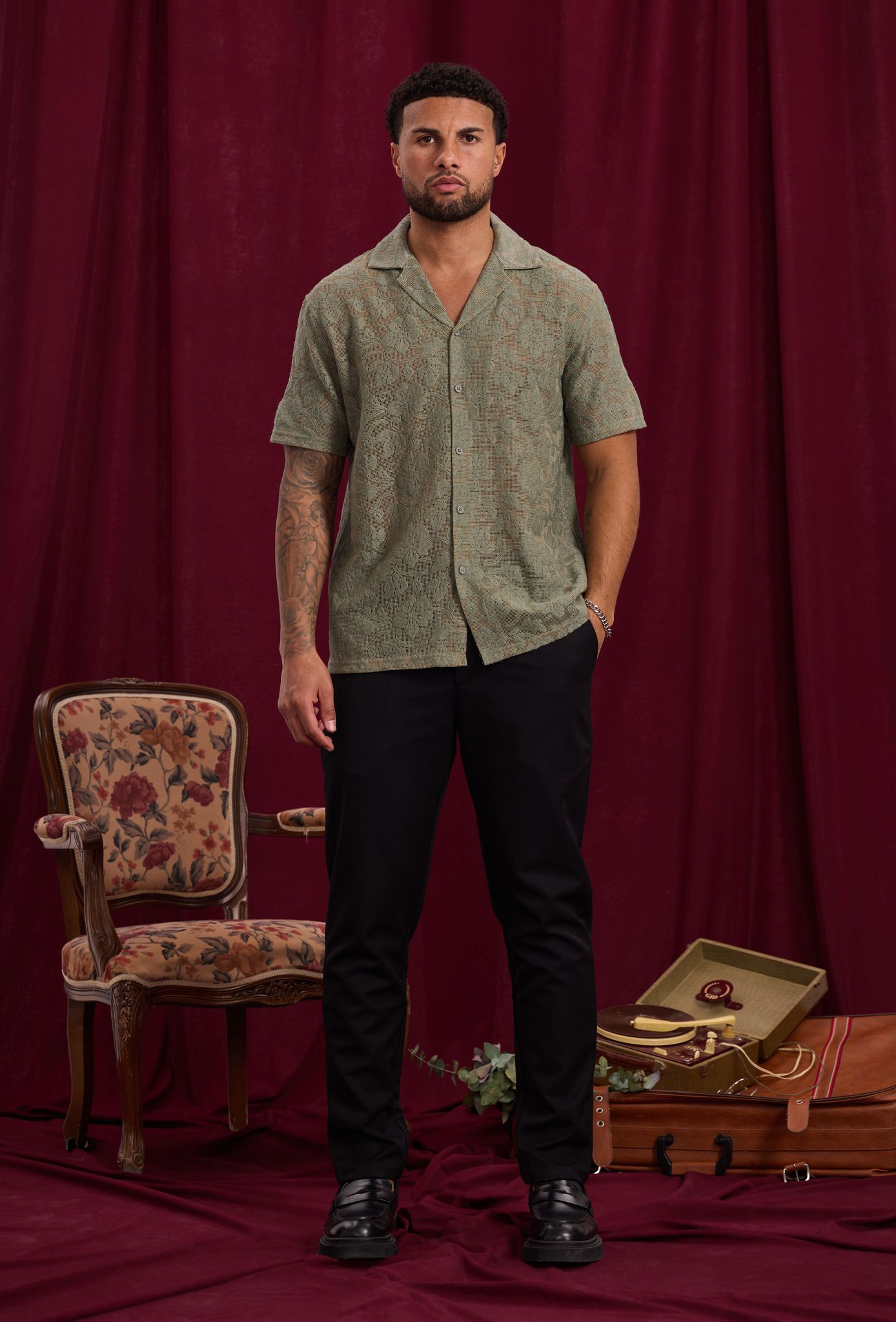 Chemise dentelle Floral Kaki