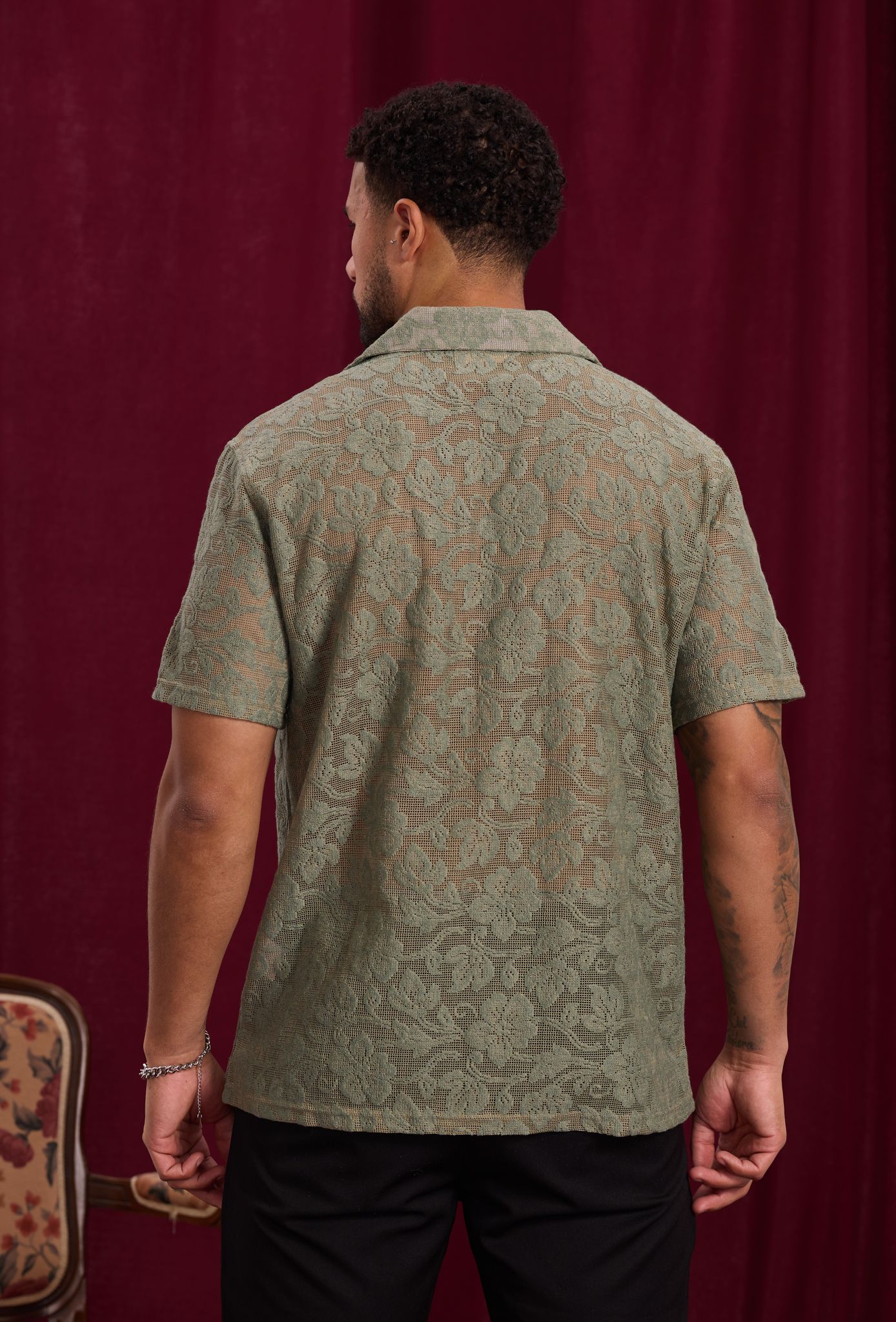 Chemise dentelle Floral Kaki