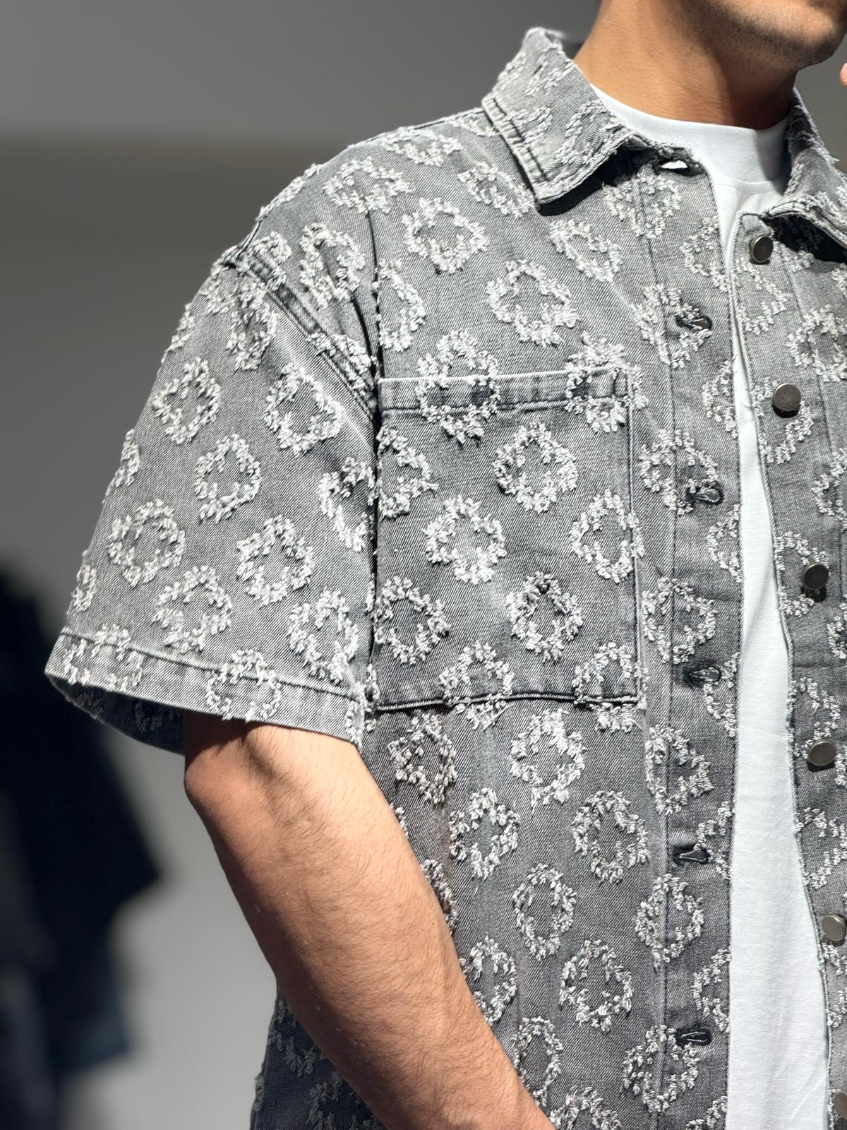 Ensemble En Jeans Chemise et Short Fris Motifs géométriques