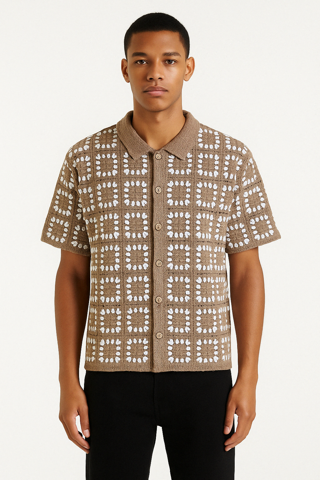 Chemise Crochet Camel à Motifs