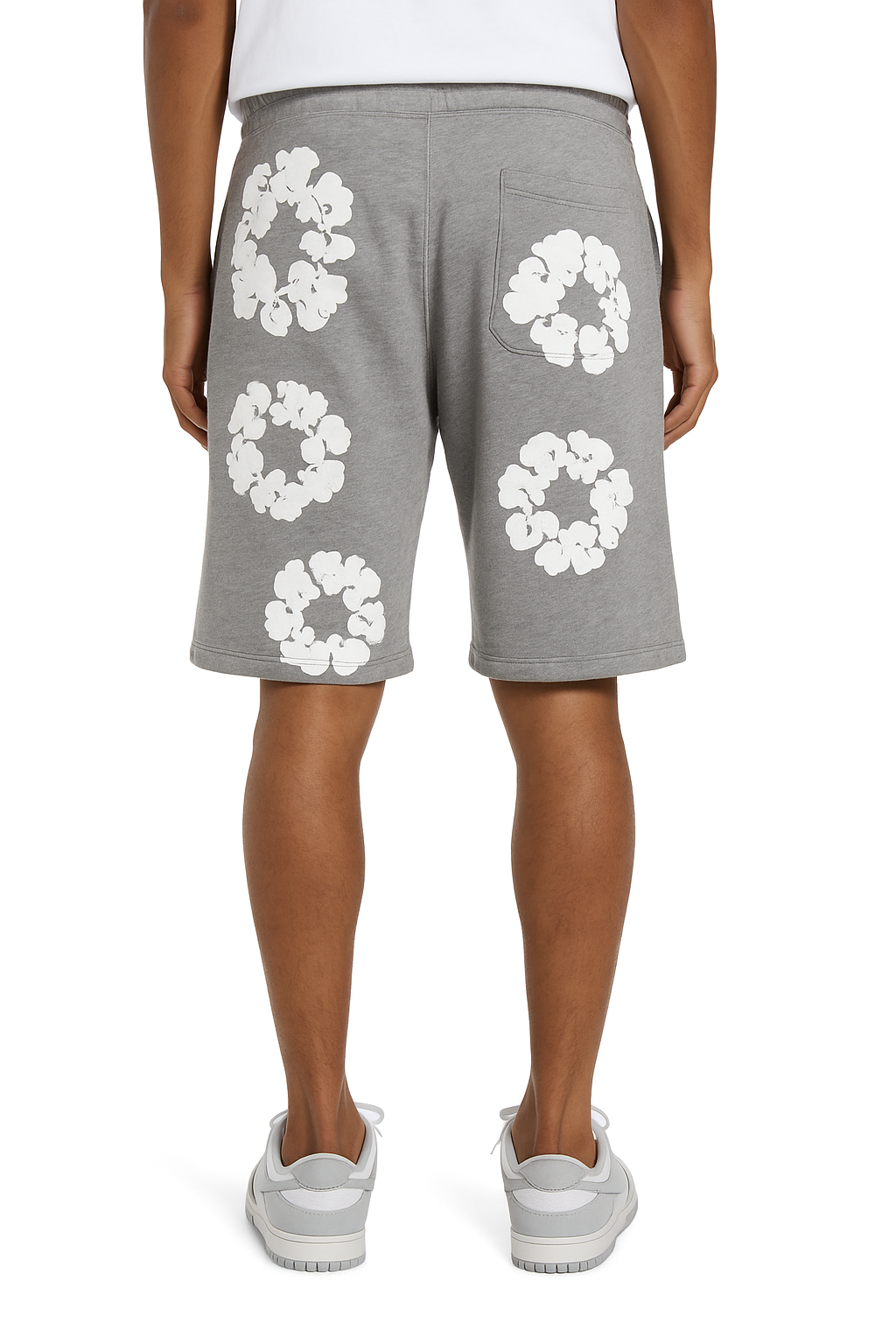 Short Molleton Fleuri Gris Blanc