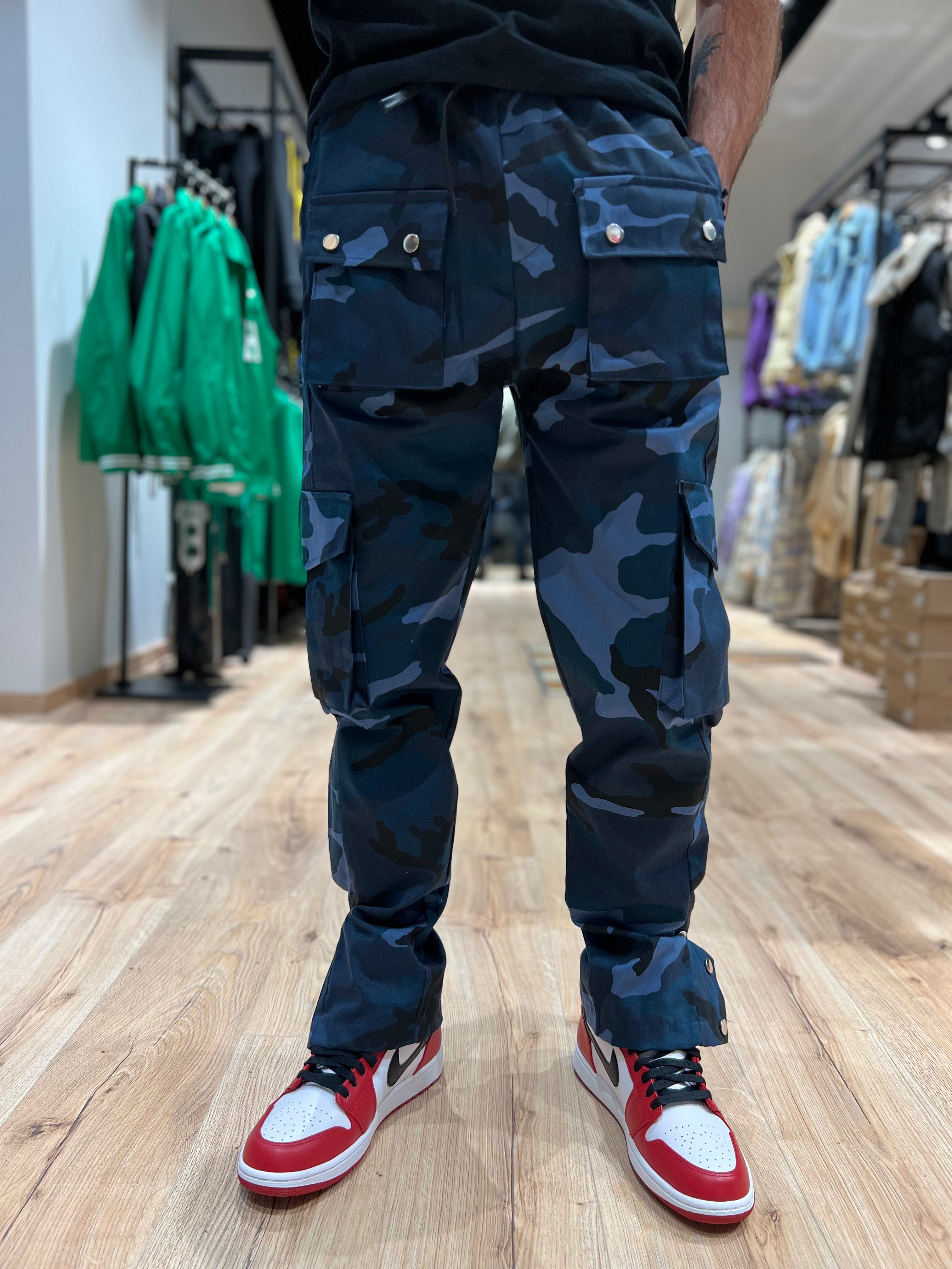 Pantalon Cargo Camouflage Bleu Streetwear Homme Acheter en Ligne