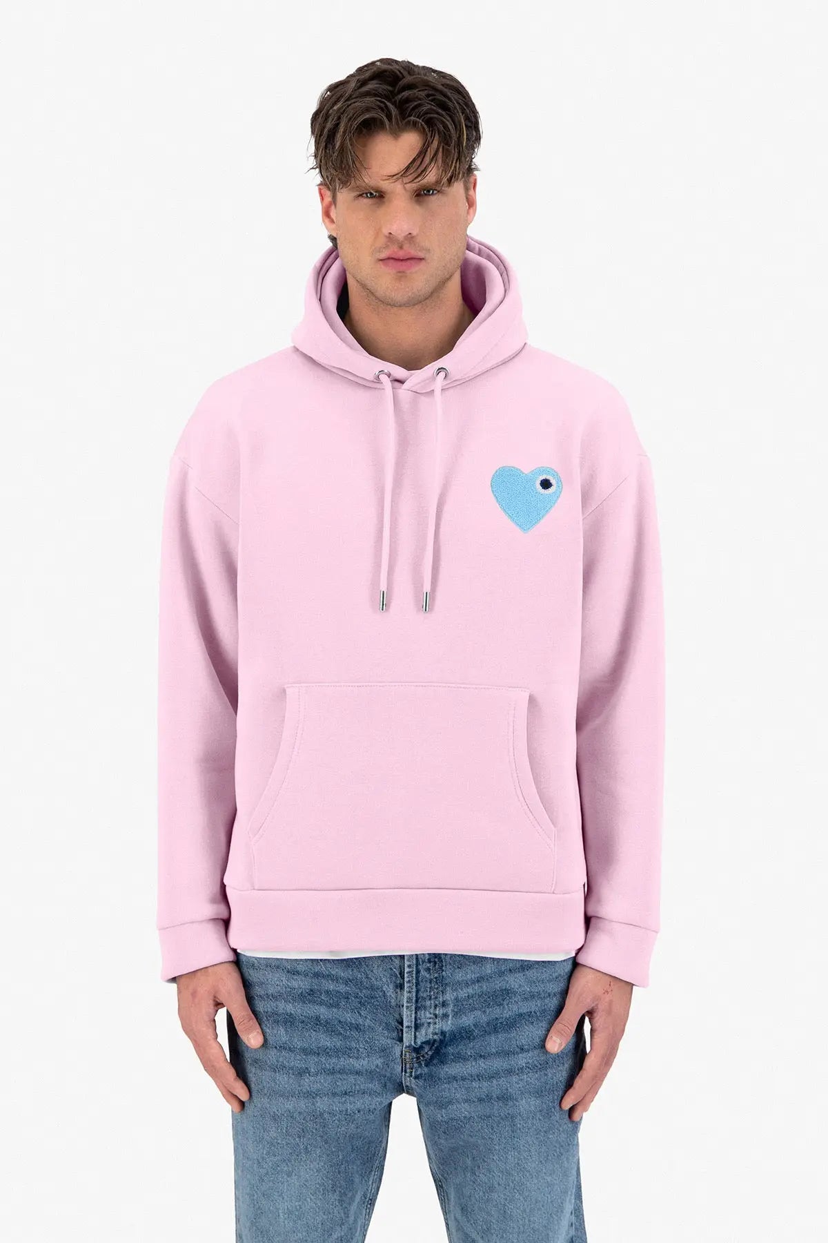 Sweat capuche Rose avec cœur Ciel bonhomme