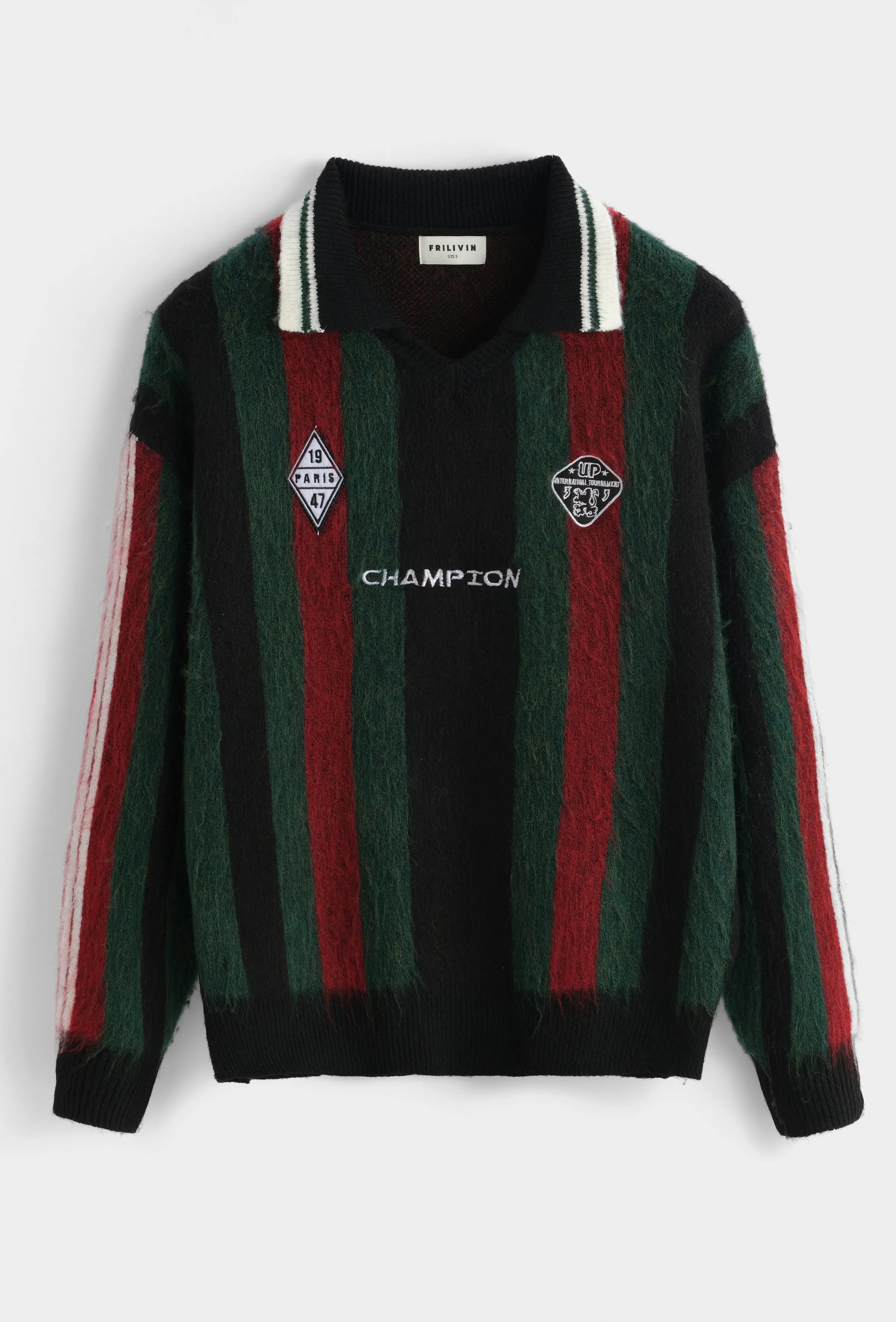 Pull Homme Rayé Rouge Vert Noir – Style Champion bonhomme