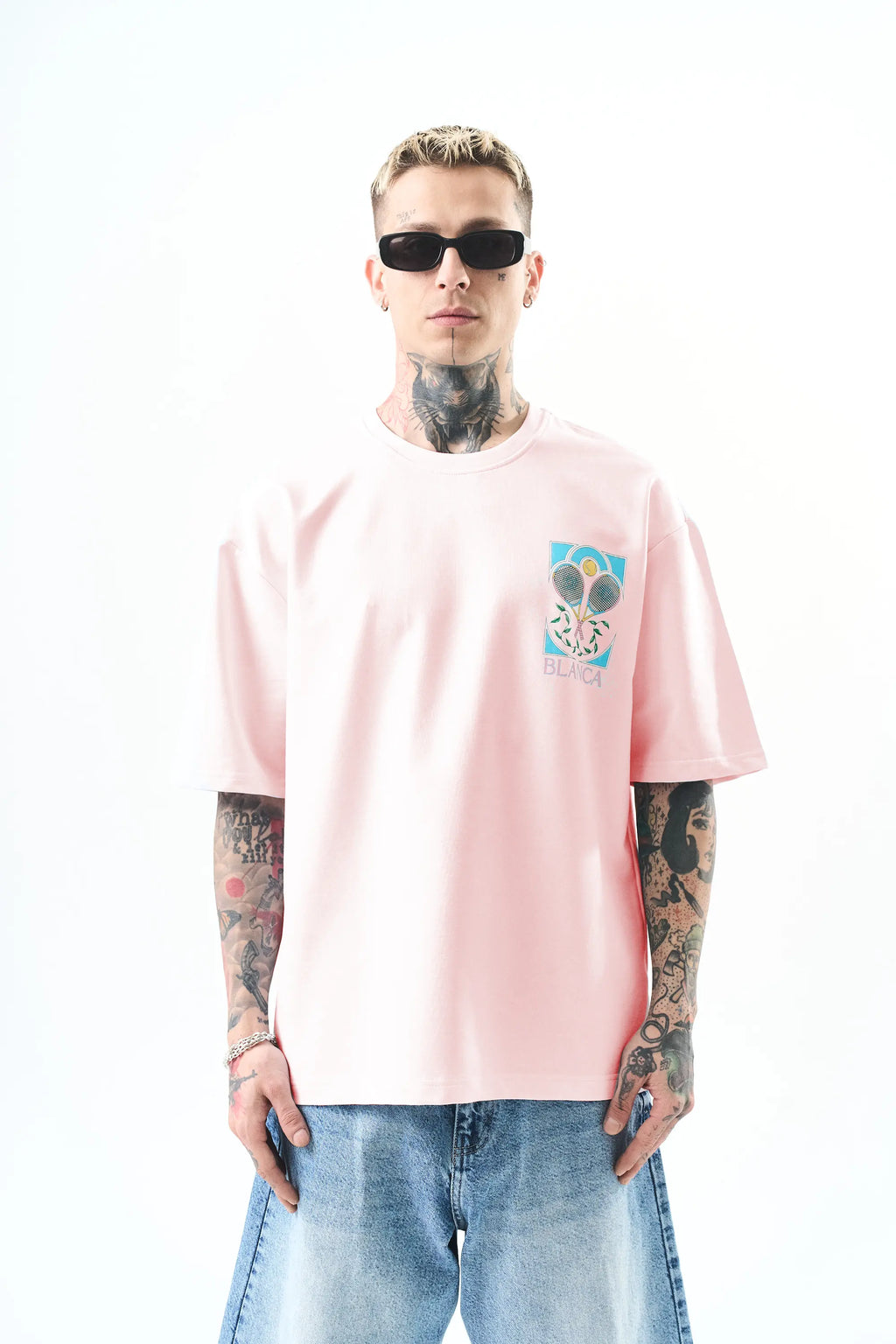 Tee Shirt Blanca Tennis Rose bonhomme