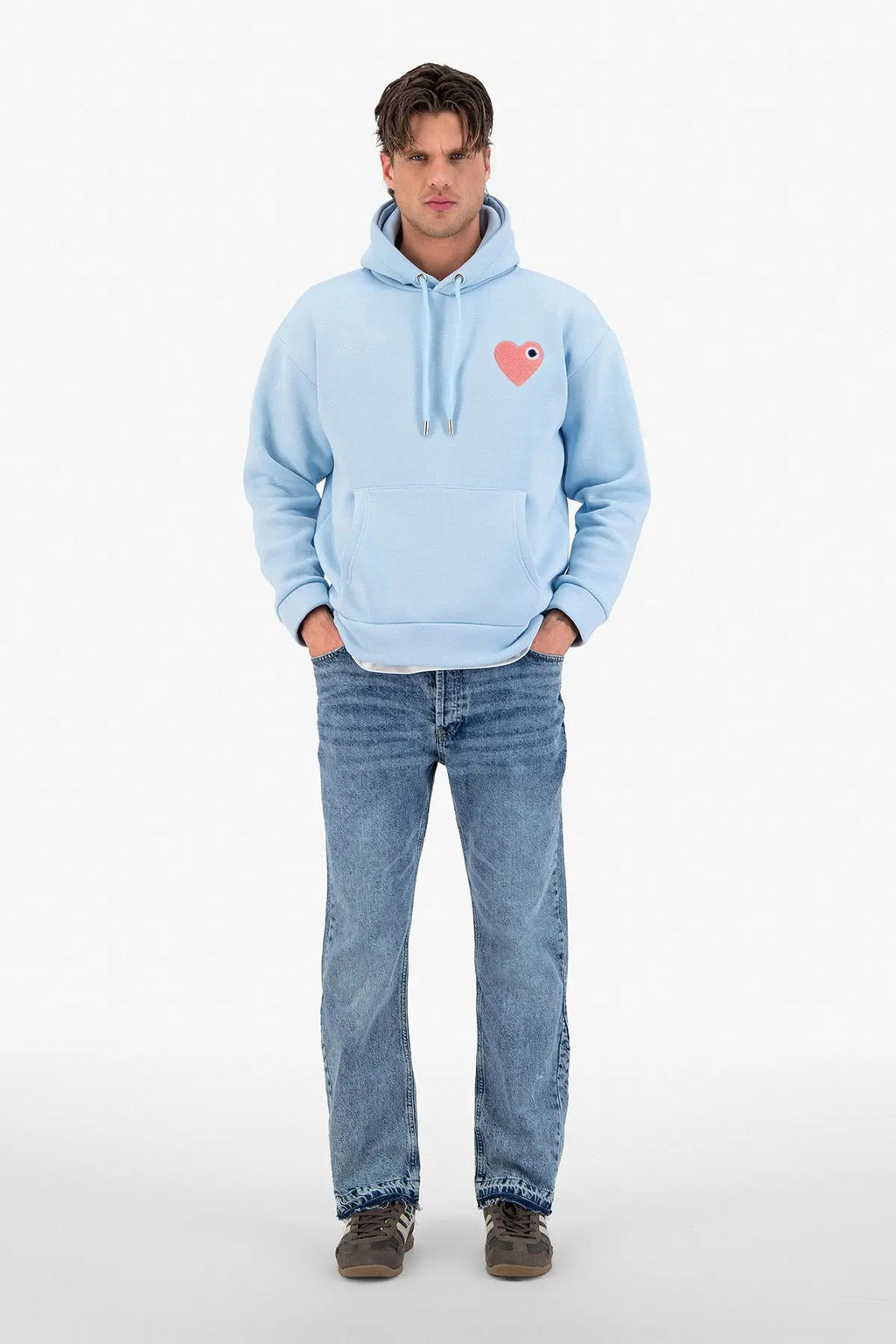 Sweat Capuche Bleu Ciel avec Coeur Rouge bonhomme