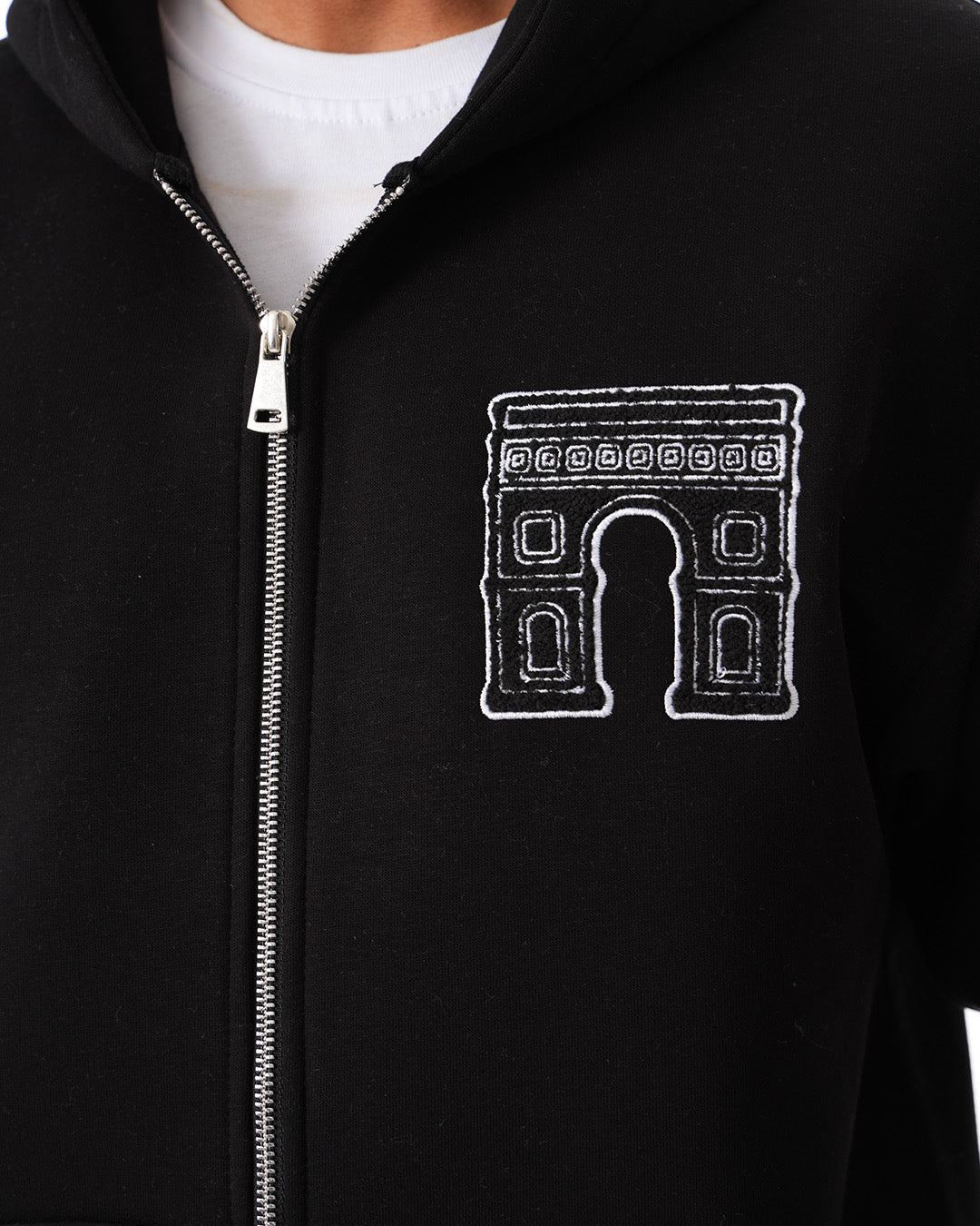 Sweat Zippé à Capuche Noir Arc de Triomphe et Joconde