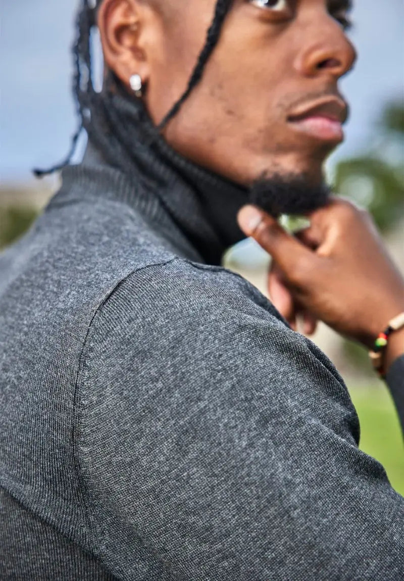 Pull col Roulé Homme Gris Foncé bonhomme
