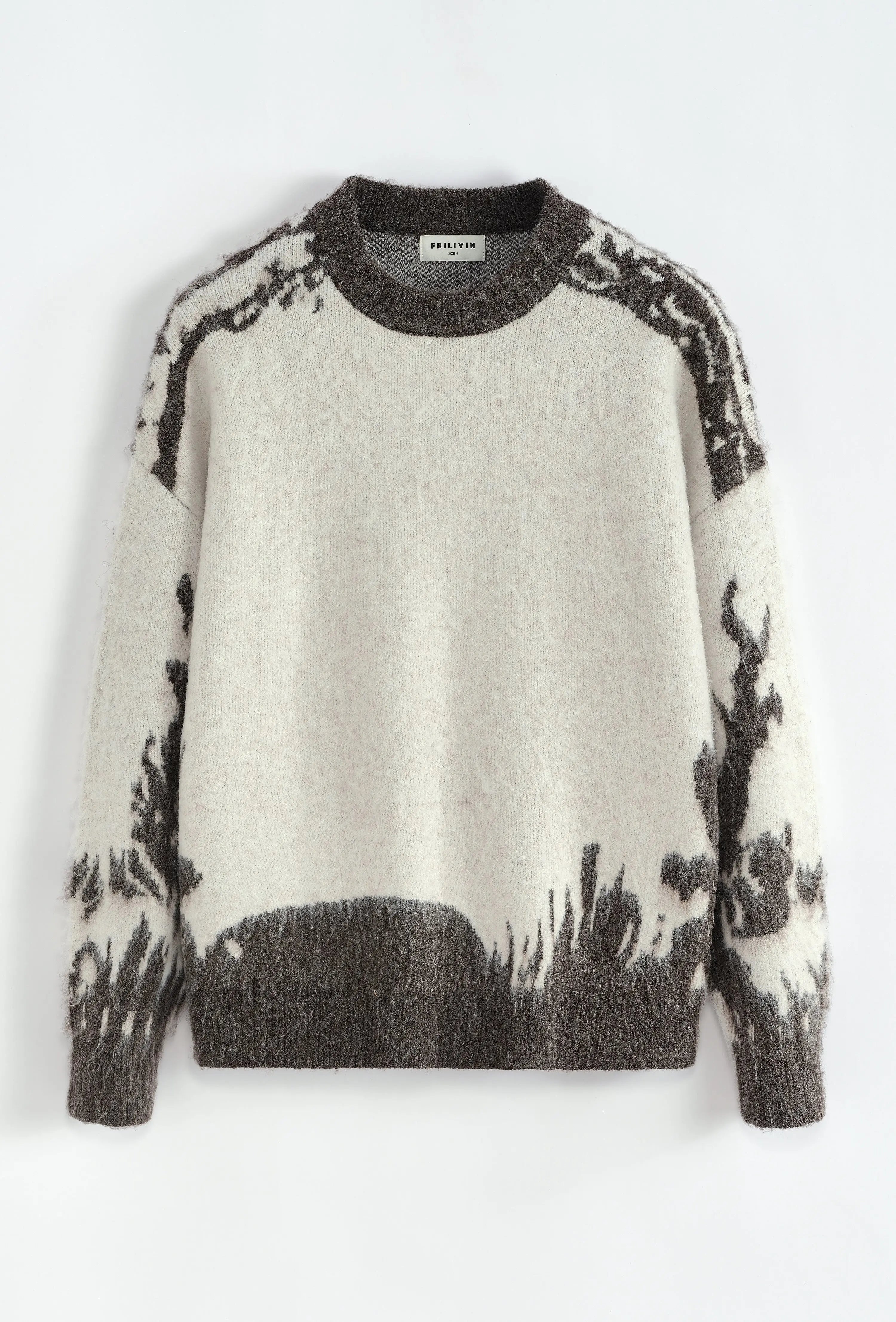 Pull Homme Beige Gris motifs bonhomme