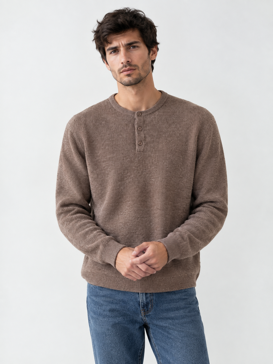 Pull Col Tunisien Homme Maille Côtelée