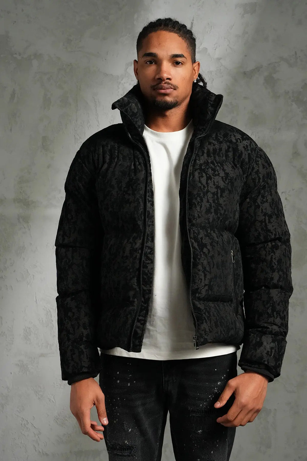 Doudoune Noir Brillante simili daim bonhomme