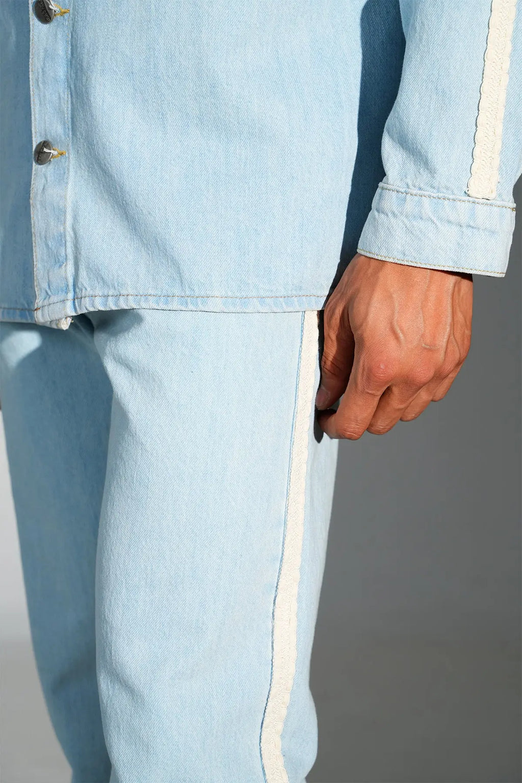 Ensemble Jean Homme Bleu Clair avec Bandes Latérales bonhomme