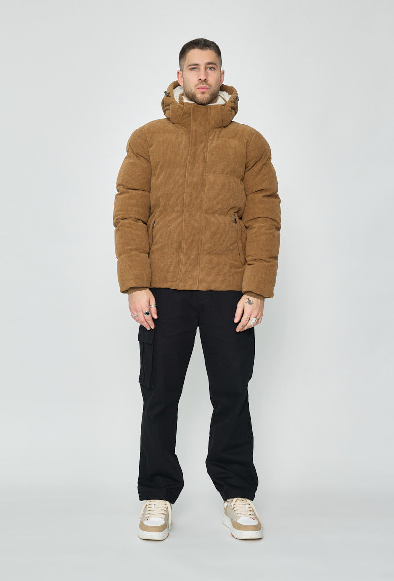 Manteau Doudoune Homme Velour Camel à Capuche