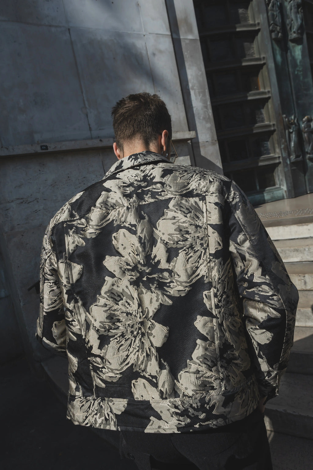 Veste en jean beige doré imprimé floral homme bonhomme