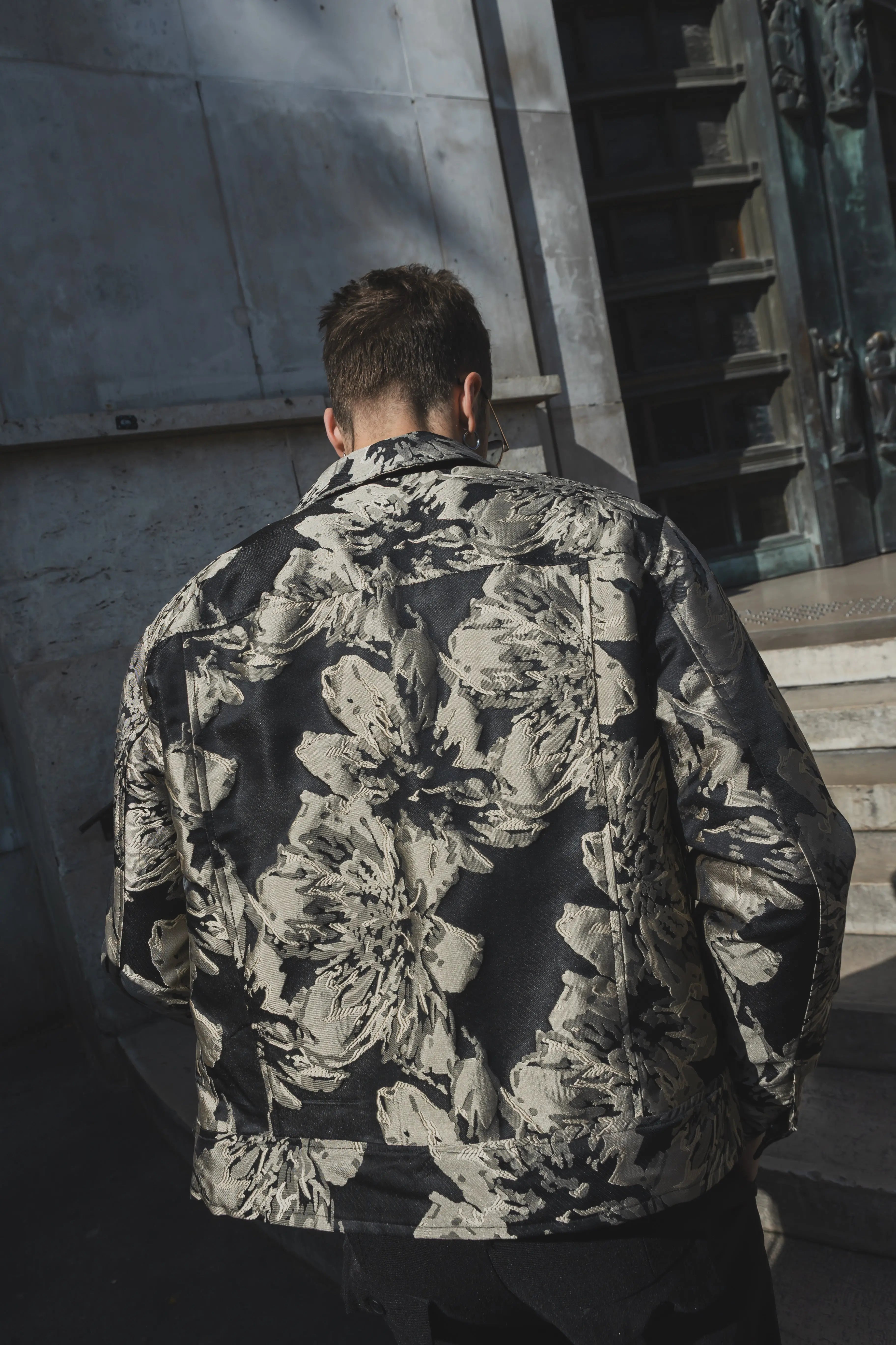 Veste en jean beige doré imprimé floral homme bonhomme