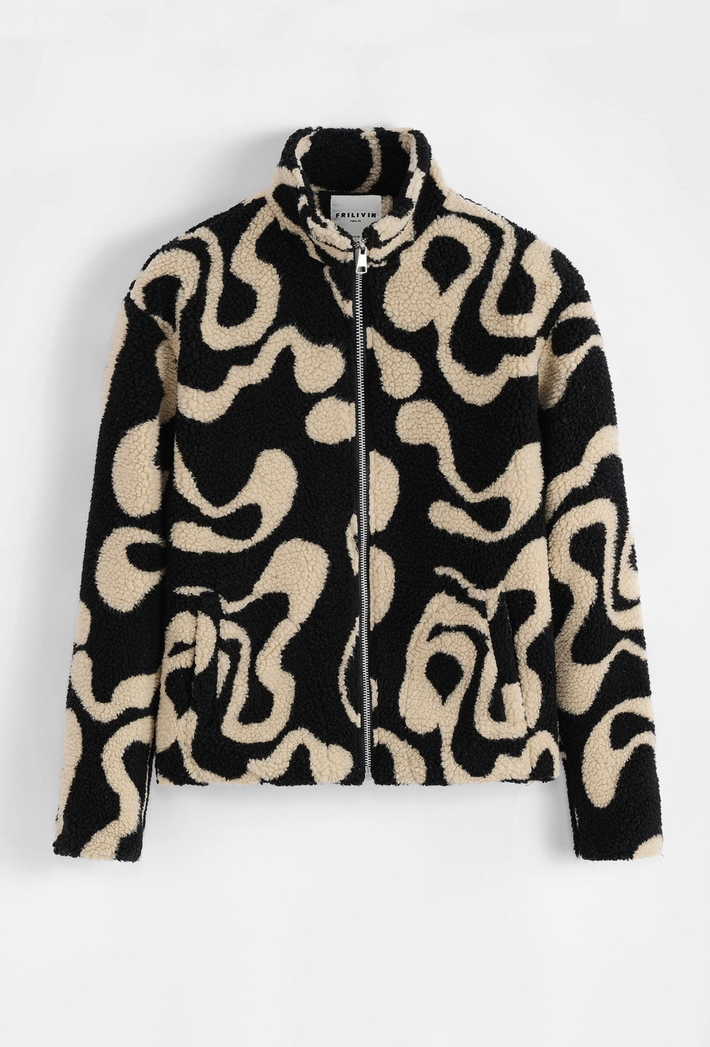 Veste Polaire Noir Beige à Motifs Ondulés bonhomme