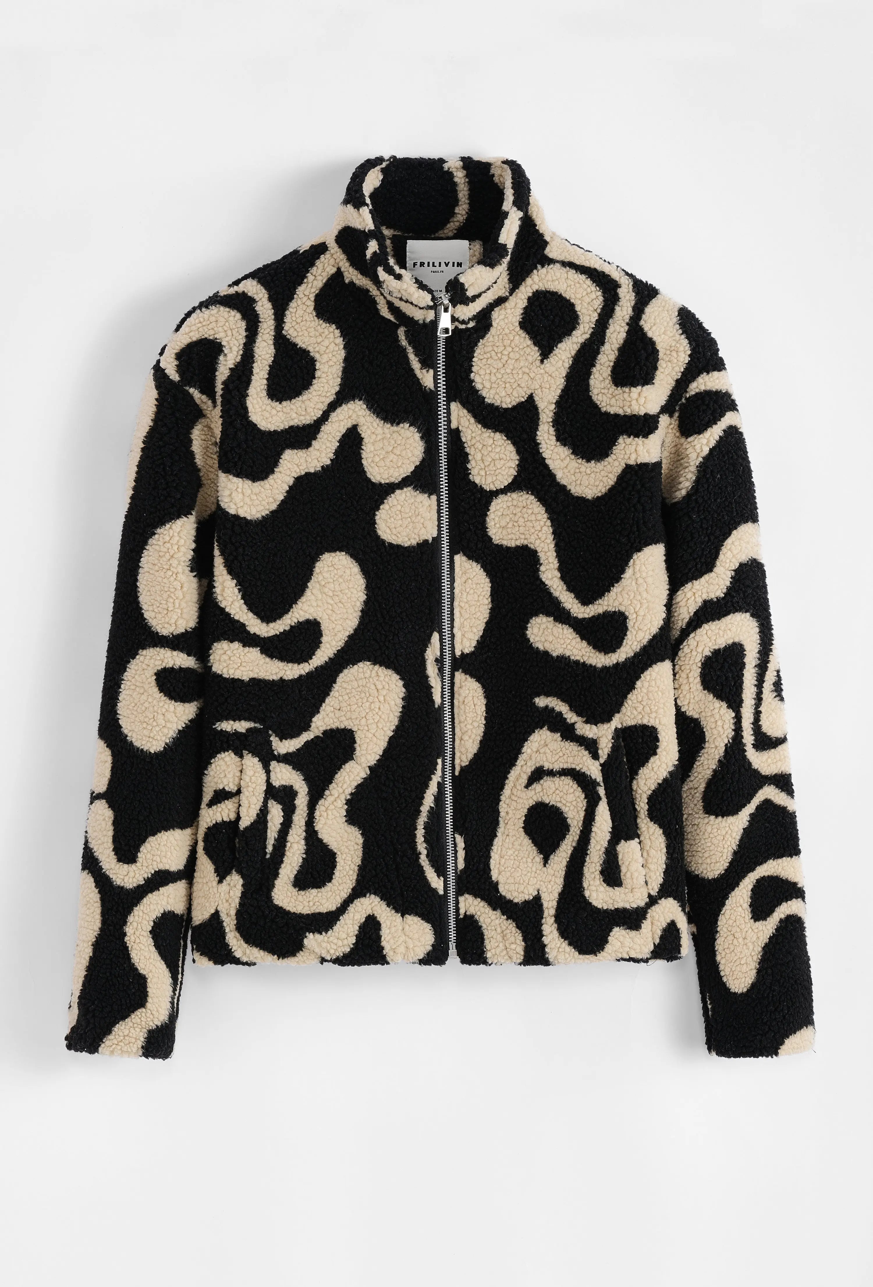 Veste Polaire Noir Beige à Motifs Ondulés bonhomme