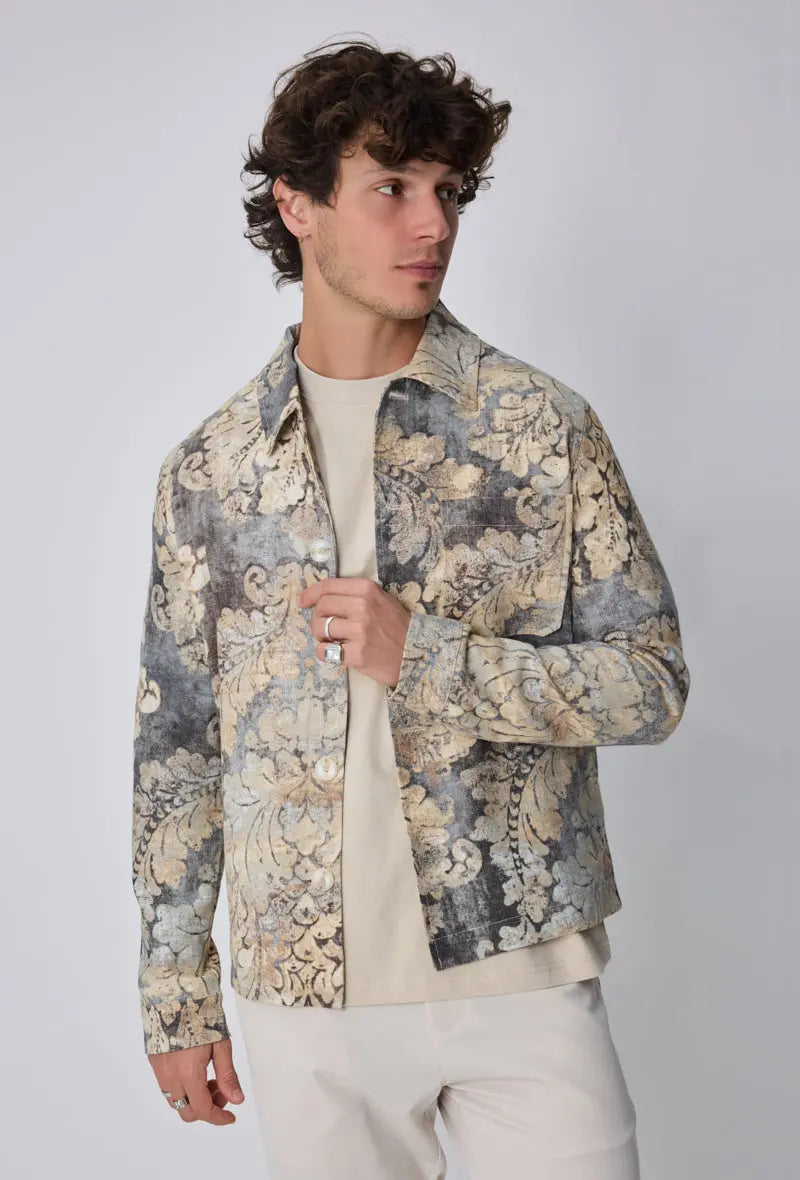 Veste Homme imprimée effet tapisserie coupe casual bonhomme