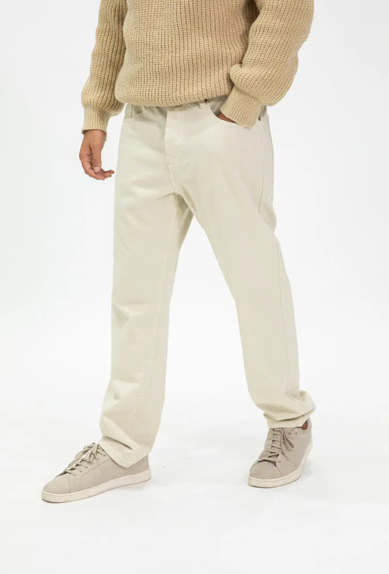 Jeans Beige Baggy 5 poches bonhomme