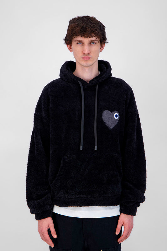 Sweat Moumoute à Capuche Noir Avec Cœur Gris