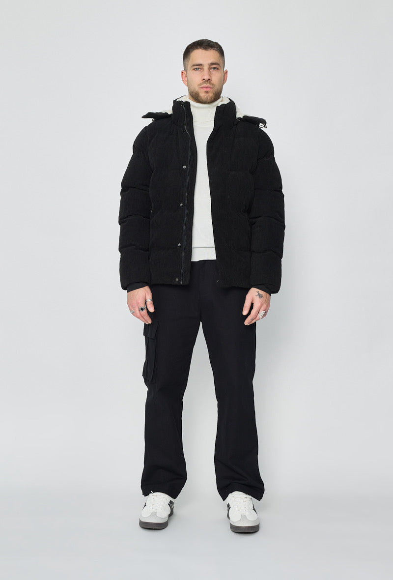 Manteau Doudoune Homme Velour Noir à Capuche