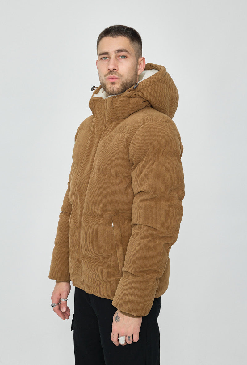 Manteau Doudoune Homme Velour Camel à Capuche