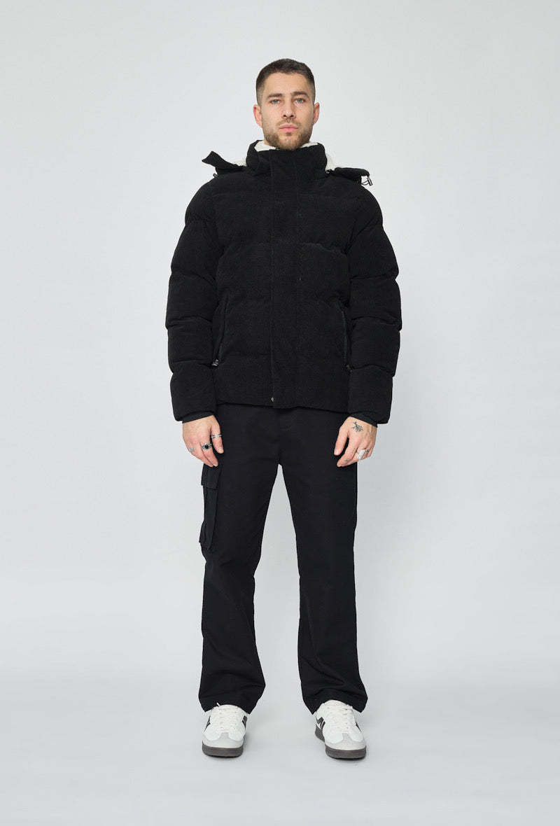 Manteau Doudoune Homme Velour Noir à Capuche