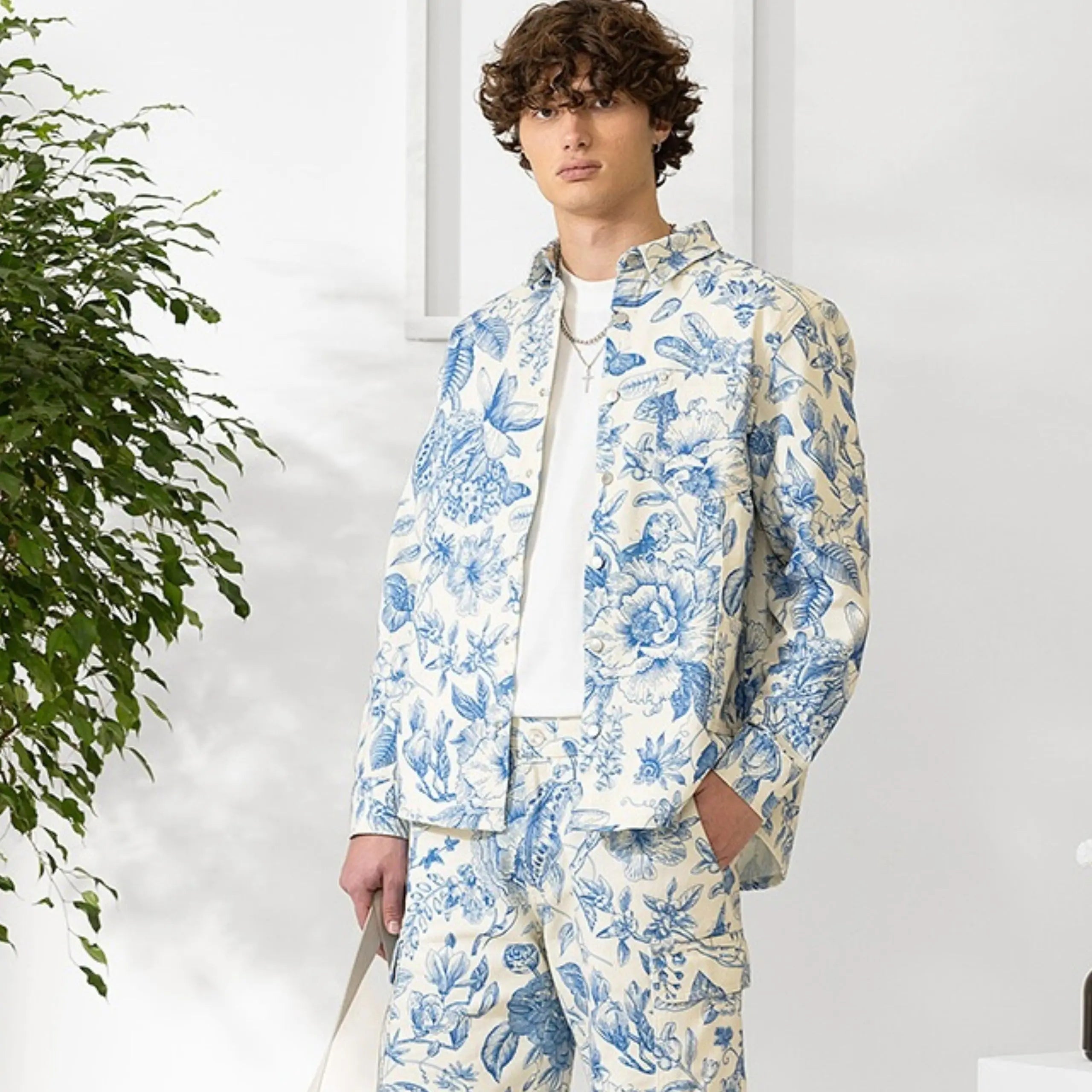 Chemise en Jeans imprimé Floral bleu bonhomme