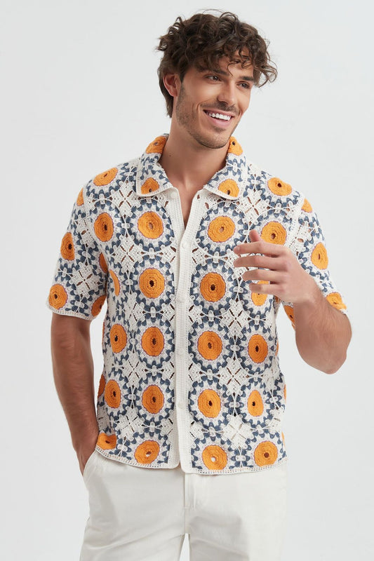 Chemise Crochet Blanc Orange
