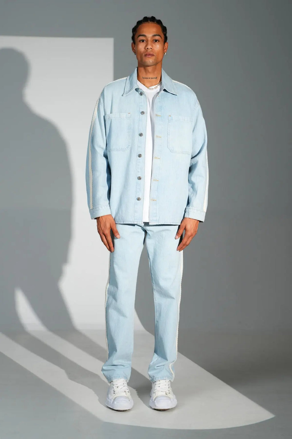 Ensemble Jean Homme Bleu Clair avec Bandes Latérales bonhomme