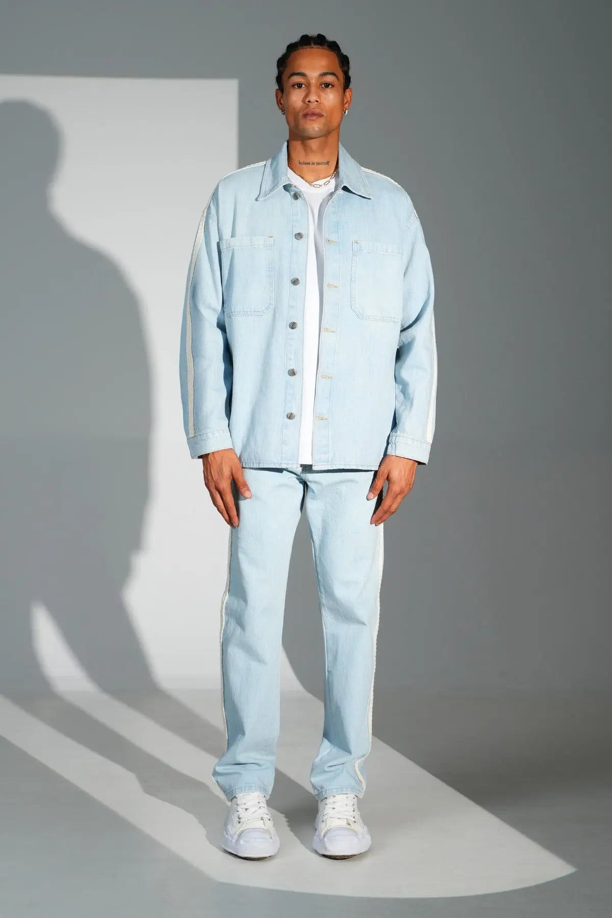 Ensemble Jean Homme Bleu Clair avec Bandes Latérales bonhomme