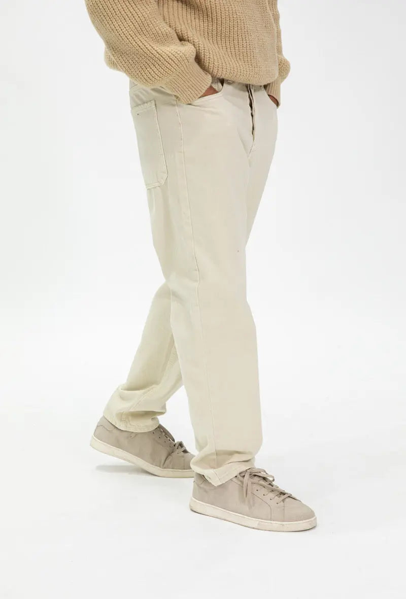 Jeans Beige Baggy 5 poches bonhomme