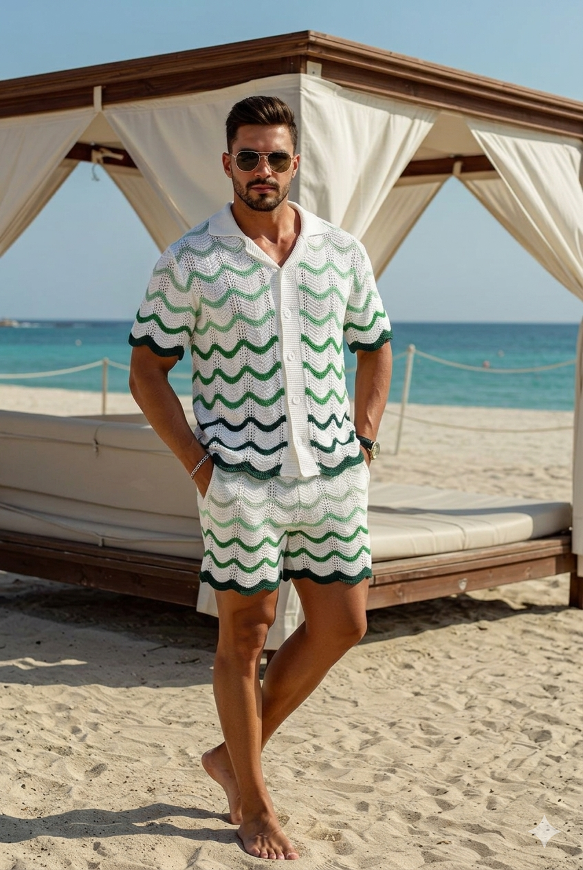 Ensemble Crochet Homme Motif Vagues