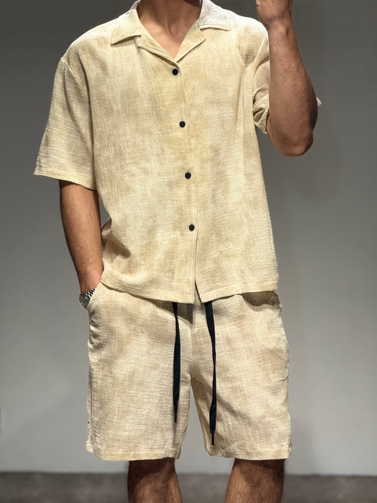 Ensemble Chemise et Short Beige Delavé Lin