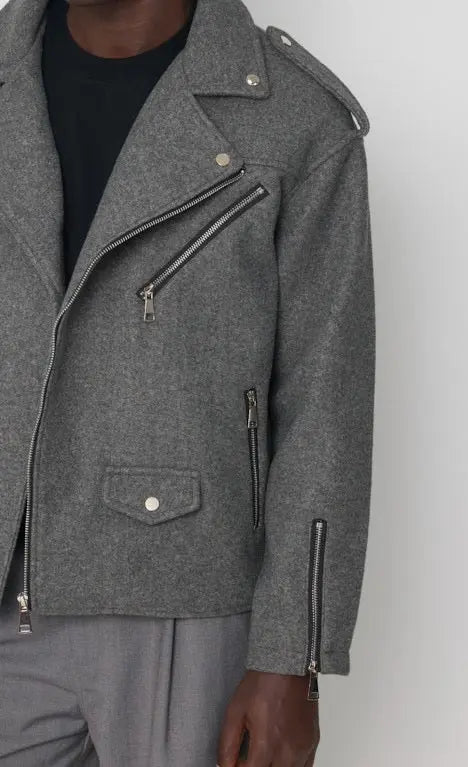 Veste style perfecto gris chiné bonhomme
