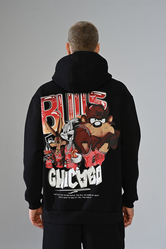 Sweat Capuche Chicago Bulls Noir Cartoon