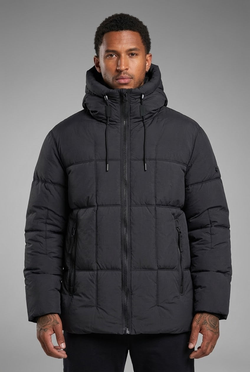 Manteau doudoune homme à capuche matelassage carré – Bonhomme Boutique