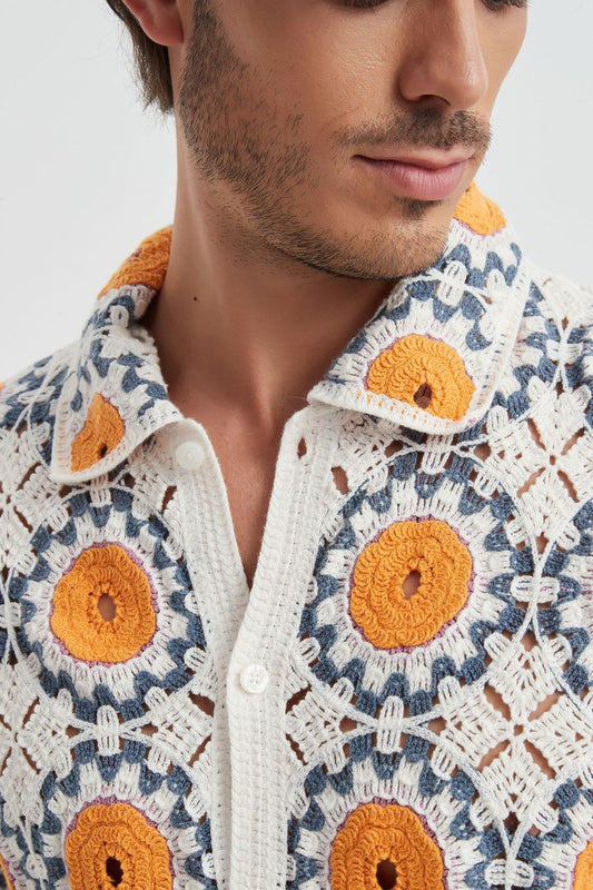 Chemise Crochet Blanc Orange